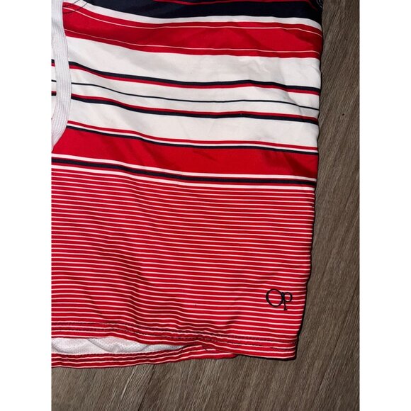 Op Mens XL Striped Swim Trunks Red/Black/White Polyester Mesh Liner Elastic Wais - Picture 3 of 6